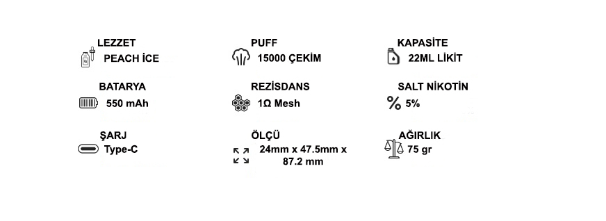 Pufftech Hyper 15000 Puff Bar %5 Nikotin Peach İce