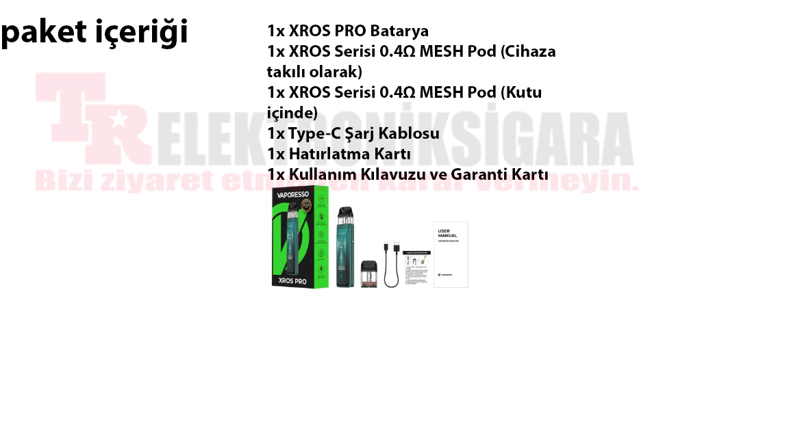 Vaporesso Xros Pro Pod Mod Kit Elektronik Sigara 1200mAh